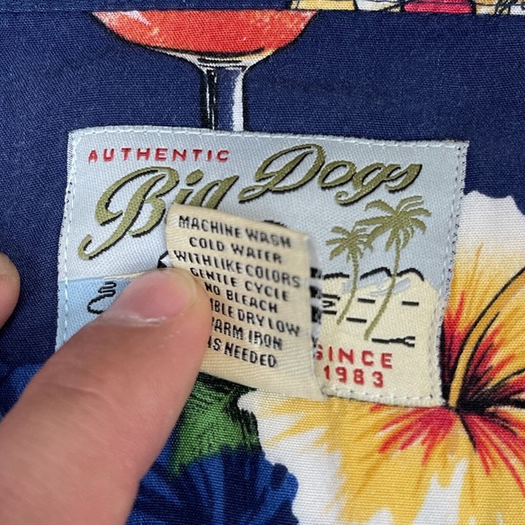 Big Dogs Shirt Mens 2X Blue Hawaiian Drinks Aloha Travel Dad Loop‎ Collar VTG - Picture 8 of 13